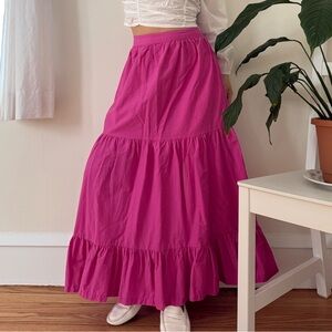 Japna 100% Cotton Tiered Hot Pink Elastic Waistband Long Skirt Size Small